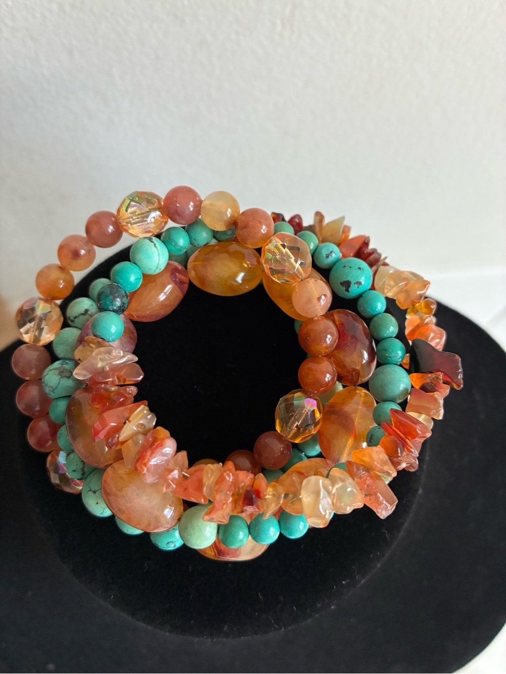 Turquoise & Amber Bead Bracelet